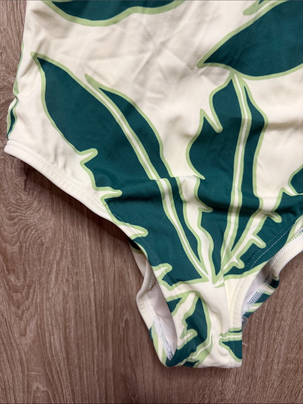Tropical Leaf One-Piece Swimsuit in Cream & Dark Green - Picture 3 of 4